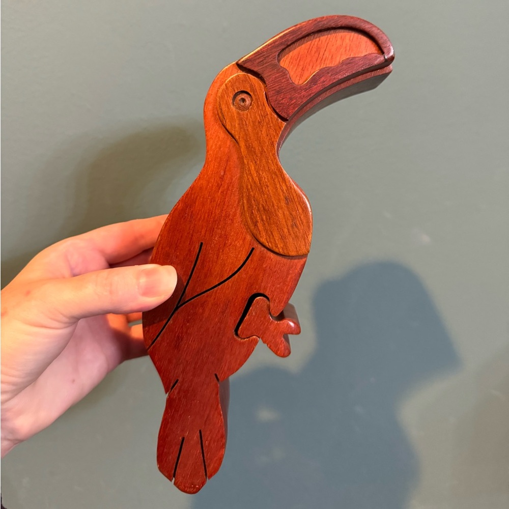 Wooden Toucan Parrot Puzzle Box - Hand Carved